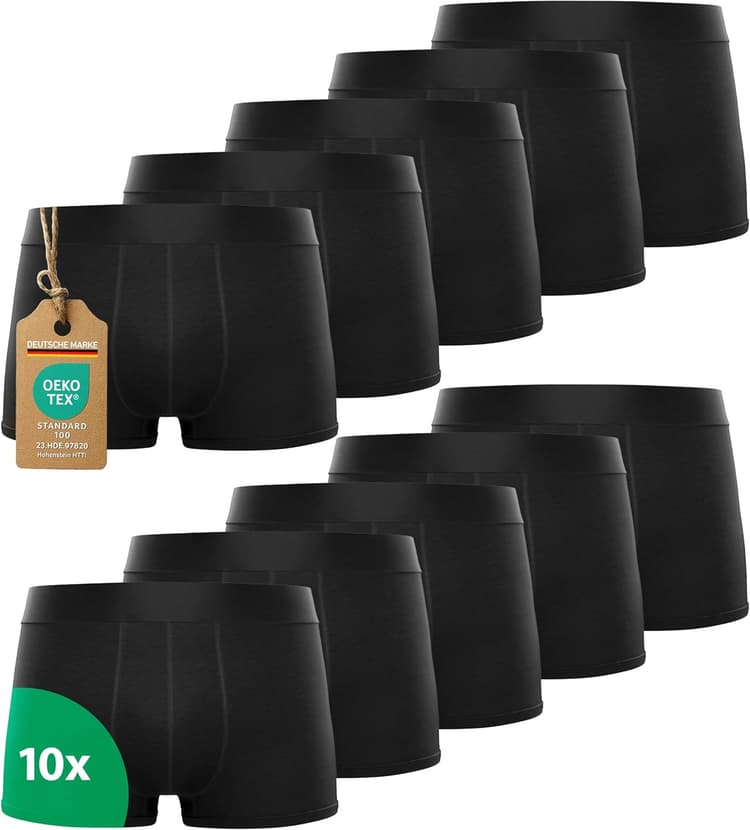 Kemes Lot de 10 boxers pour homme en coton noir - Sous-vêtements respirants pour homme