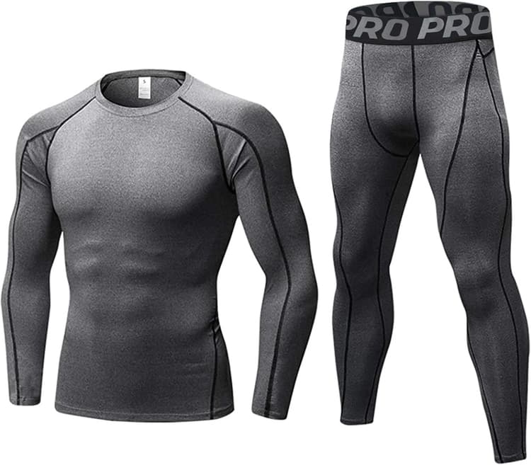 Ensemble de sous-vêtements Thermiques Homme en Compression Haut Manches Longues & Pantalon Respirant pour Ski Cyclisme et Sport d'hiver Garde au Chaud
