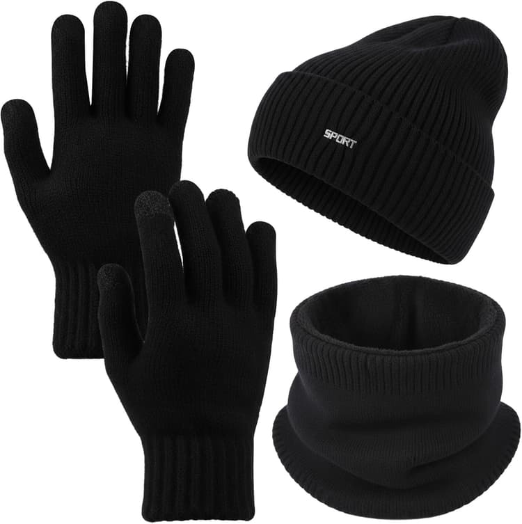 MmmLuciopr Ensemble bonnet, écharpe et gants pour homme et femme, écharpe chaude et douillette, gants pour écran tactile, ensembles de cadeaux d'hiver pour hommes et femmes 3 en 1