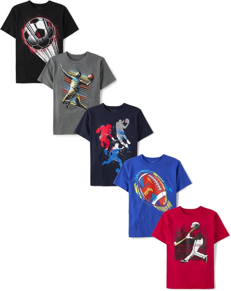 The Children's Place Boys' Sports Short Sleeve Graphic T-Shirts, Multipacks