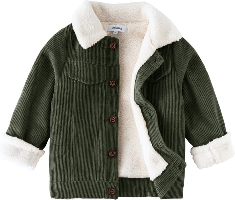 Volunboy Enfant Garçon Veste Polaire Hiver Chaud Velours Côtelé Blouson Doublé Sherpa Manteau