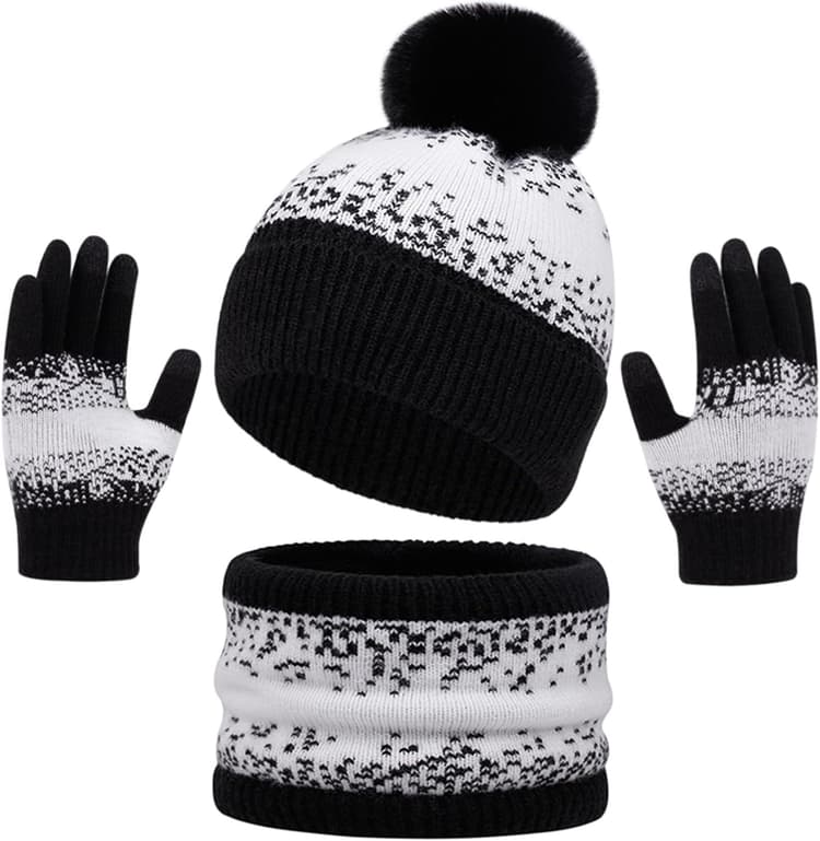 Ensemble bonnet, cache-cou, gants d'hiver chauds pour écran tactile, écharpe doublée en polaire avec pompon pour adulte