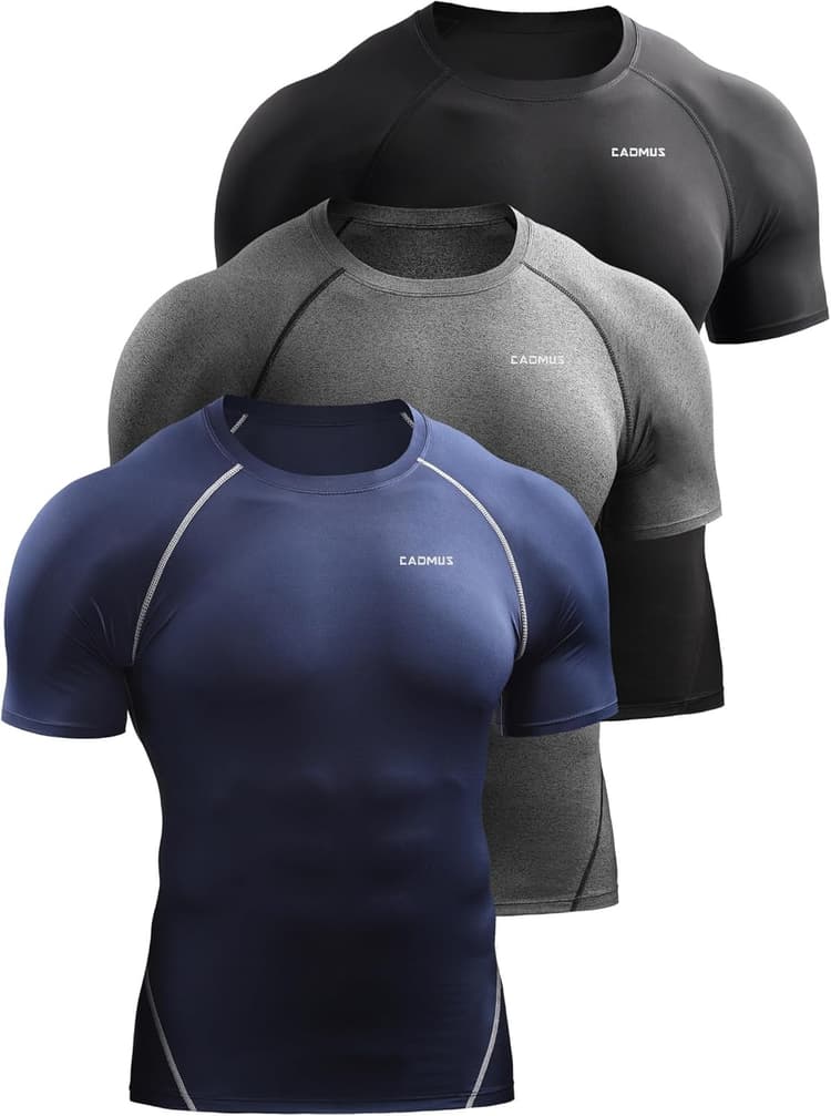 Cadmus Lot de 3 chemises de compression à manches courtes pour homme - Hauts d'entraînement athlétiques - Sous-vêtements de sport actifs