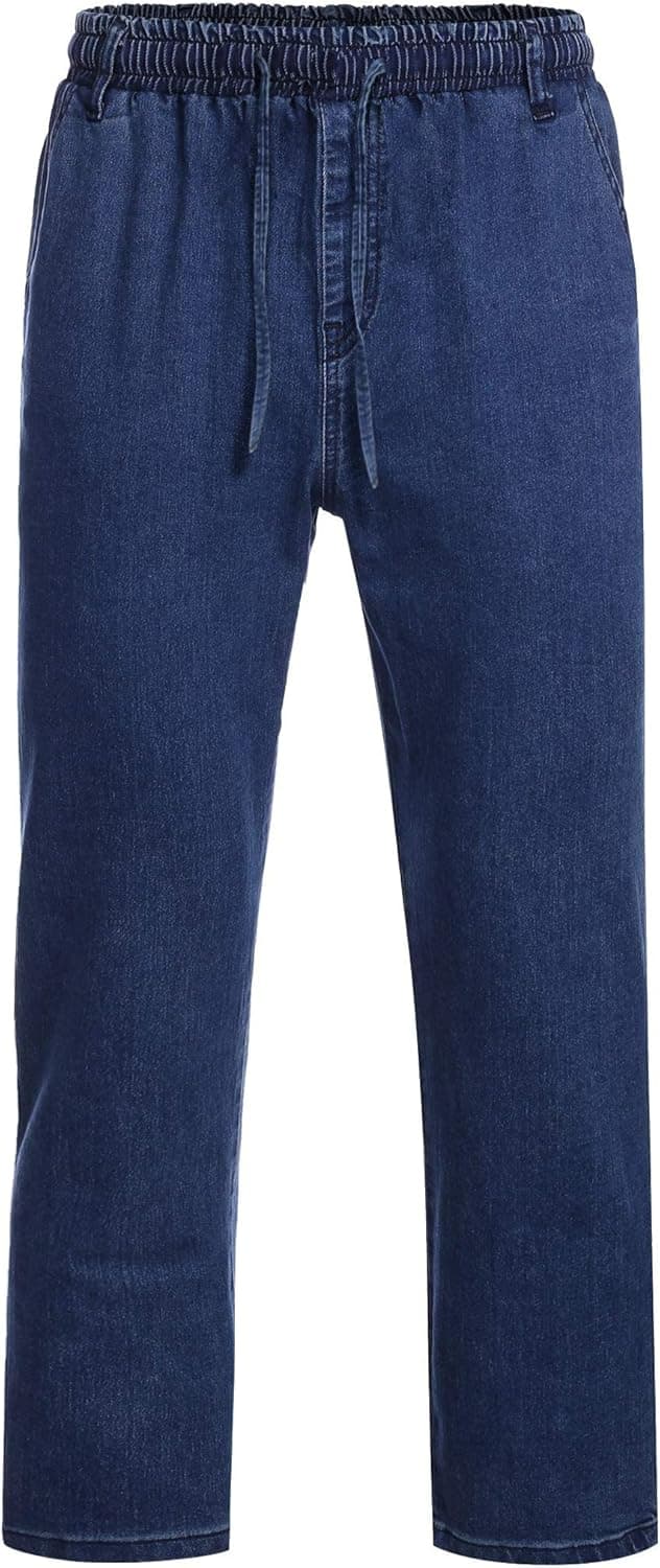 COOFANDY Jeans pour Hommes Jeans Droits Pantalons Pantalons à Enfiler Extensibles Jeans à Enfiler Pantalons en Denim pour Hommes Pantalons de Loisirs Ceinture élastique avec Poches Cargo à Cordon