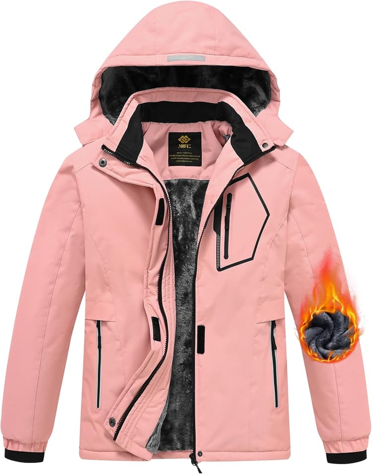 MoFiz Vestes de Ski Fille Hiver Blousons Fille Chaud Manteau de Neige Imperméable Veste Polaire Enfant avec Capuche