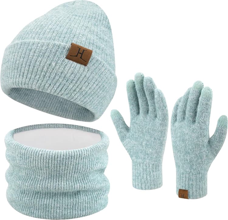 Femme Bonnet d’Hiver Chapeaux Foulard Écran Tactile Gants Set Bonnets Tricot Chaud Cache Cou pour Homme
