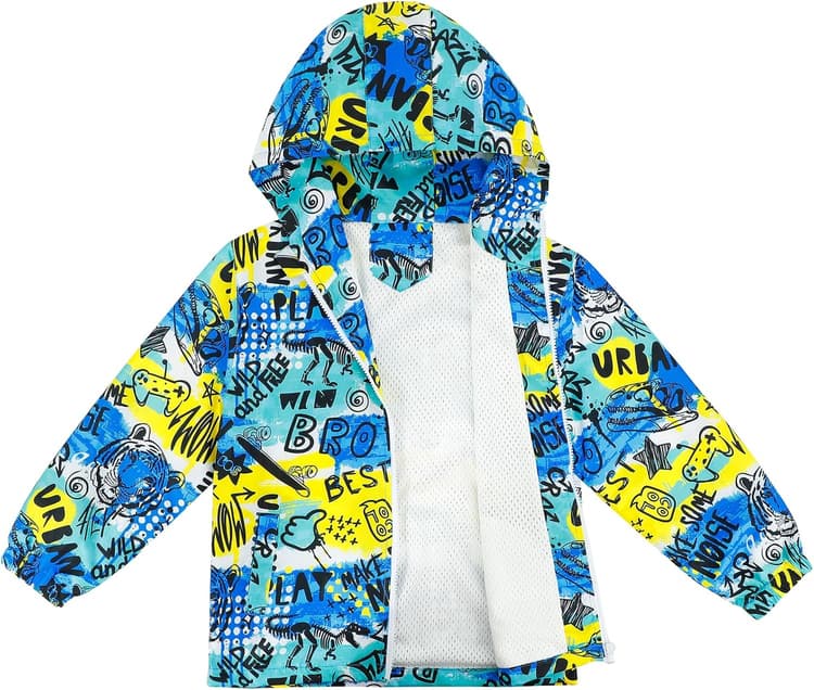 LACOFIA Veste Imperméable Enfant Garçon Veste Coupe Vent à Capuche Blouson de Pluie Léger Doublé de Maille pour Enfants 3~12 ans