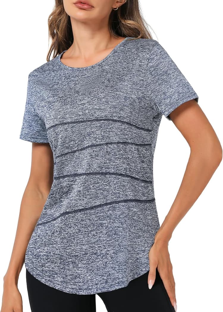 T-Shirt Sport Femme Manches Courtes Confortable et Respirant Haut de Fitness Séchage Rapide pour Entraînement Running Extérieur et Maison