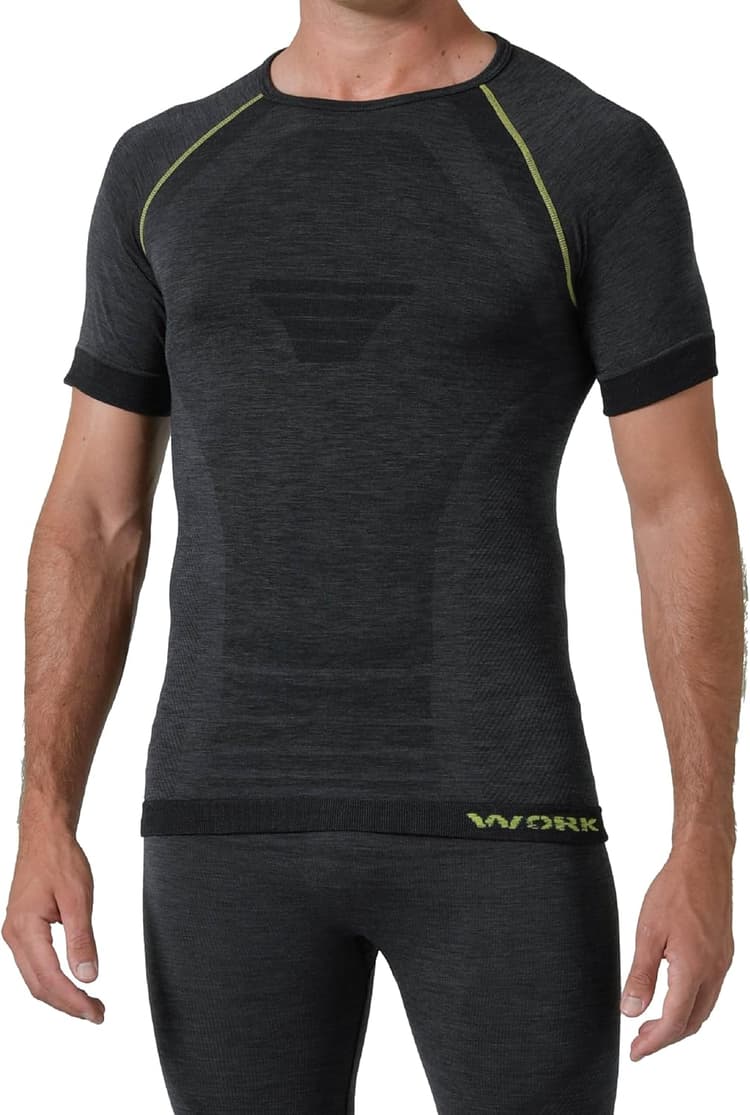 T Shirt Compression Homme Manches Courtes en Laine Merinos - sous Vetement Thermique Homme du Travail, Technique, Extensible, sans Coutures, Respirant et Léger - Made in Italy