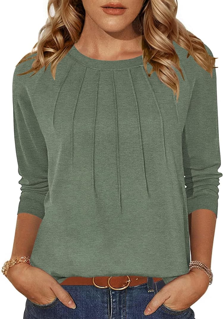 Zeagoo Chemisier Femme T-Shirts Manche Longue Chic Et Elegant Haut Col Rond Tunique Tee Shirt Décontracté Tshirt S-XXL