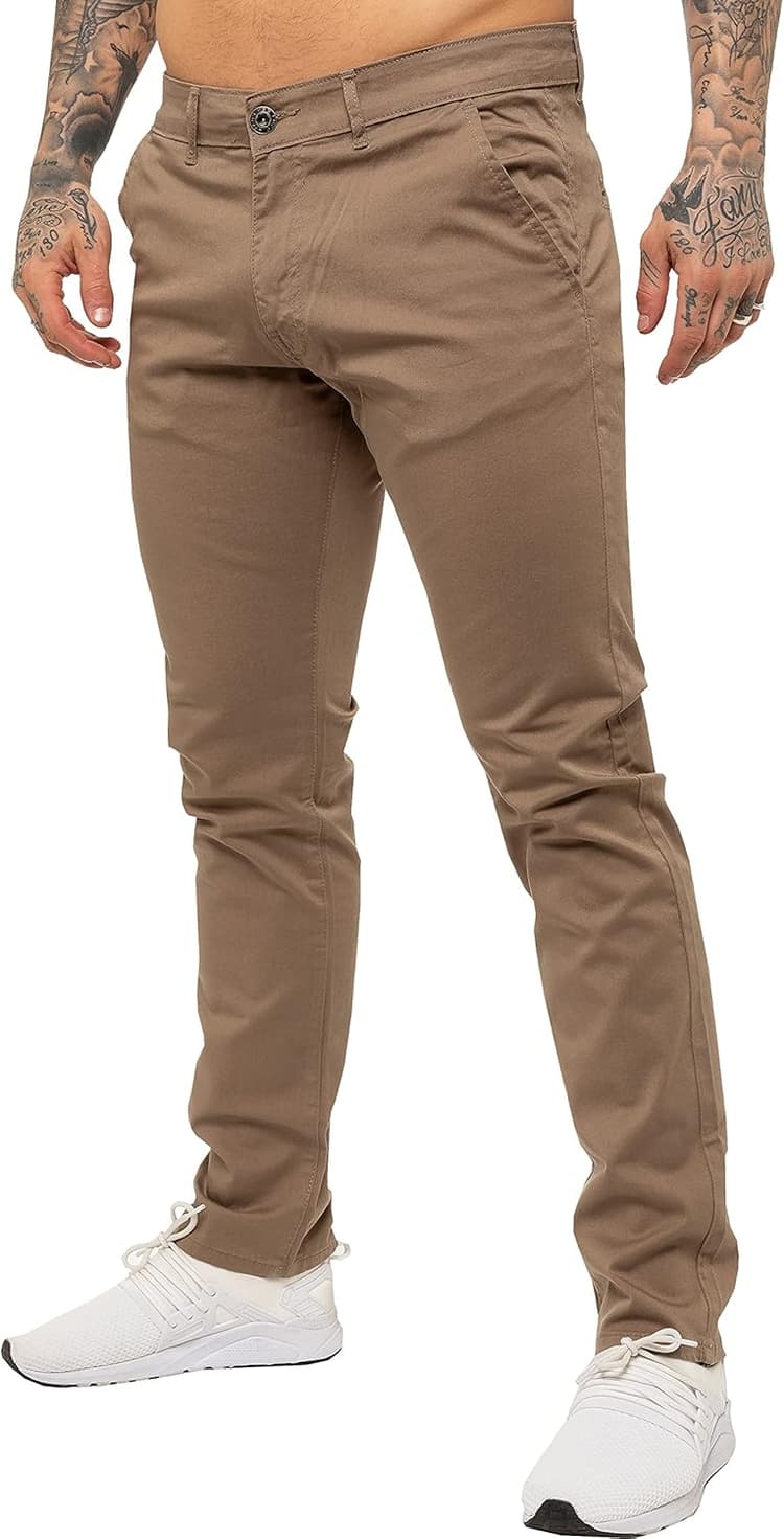 Pantalon Chino Jeans Stretch Coupe Ajustée Coton Homme avec Poches