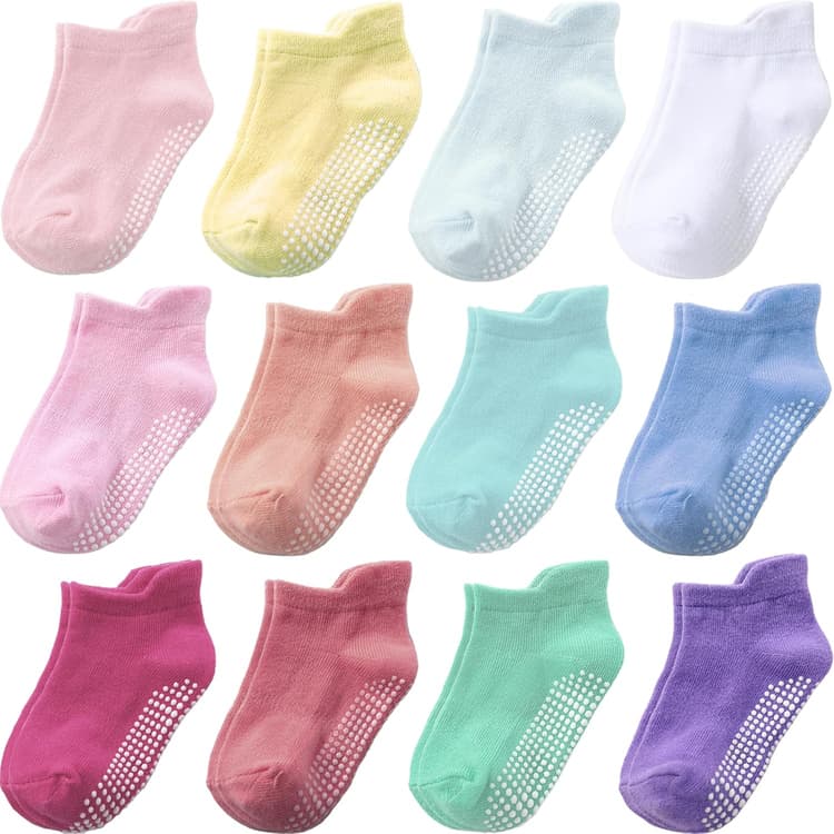 Aroveea Chaussettes pour Bébés et Tout-Petits Anti-Dérapantes en Coton - 12 Paires, Chaussettes Ankles Mignonnes pour Garçons et Filles