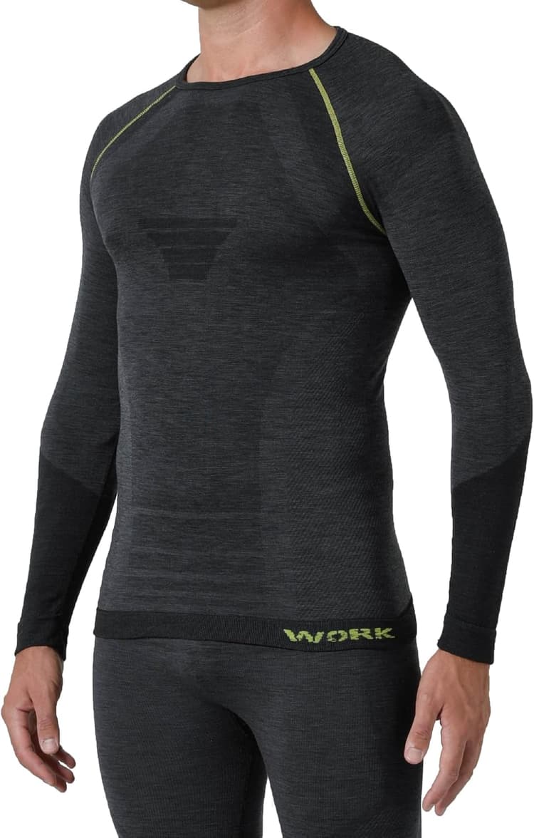T Shirt Compression Homme Manches Longues Laine Merinos - sous Vêtements Thermique Homme de Travail, Extensible, sans Coutures, Respirant et Thermorégulateur, Made in Italy